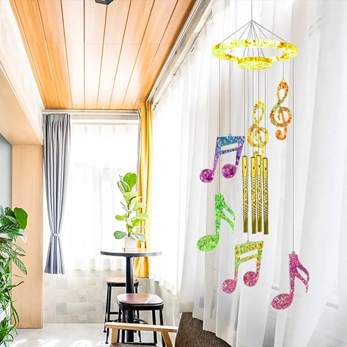 32Pcs Wind Chimes Resin Molds, Music Note Epoxy Resin Mould Wind Bell Silicone Mold Pendant Casting Moulds for DIY Key Chain Necklace Crafts Ornament Home Garden Wall Hanging Decoration