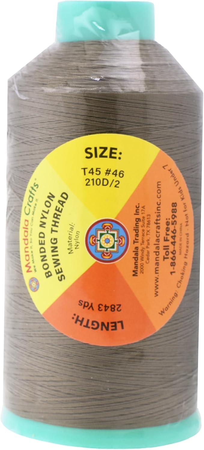 Mandala Crafts Size 46 210D T45 Bonded Nylon Thread - Dark Beige 2843 YDs Tex 45 Heavy Duty Sewing Threads for Leather, Jeans, Weaving, Outdoor Marine Upholstery