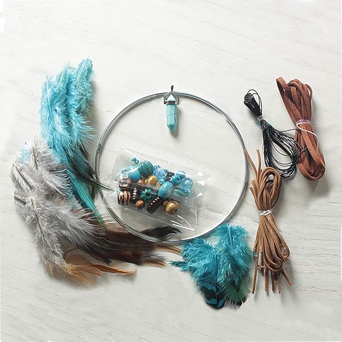 FANDOL DIY Dream Catcher Making Kit, Macrame Dream Catcher Craft Supplies for Kids Bedroom Wall Decor Nursery Baby Room Hanging Wedding Ornaments Party Handmade Gift (Turquoise)