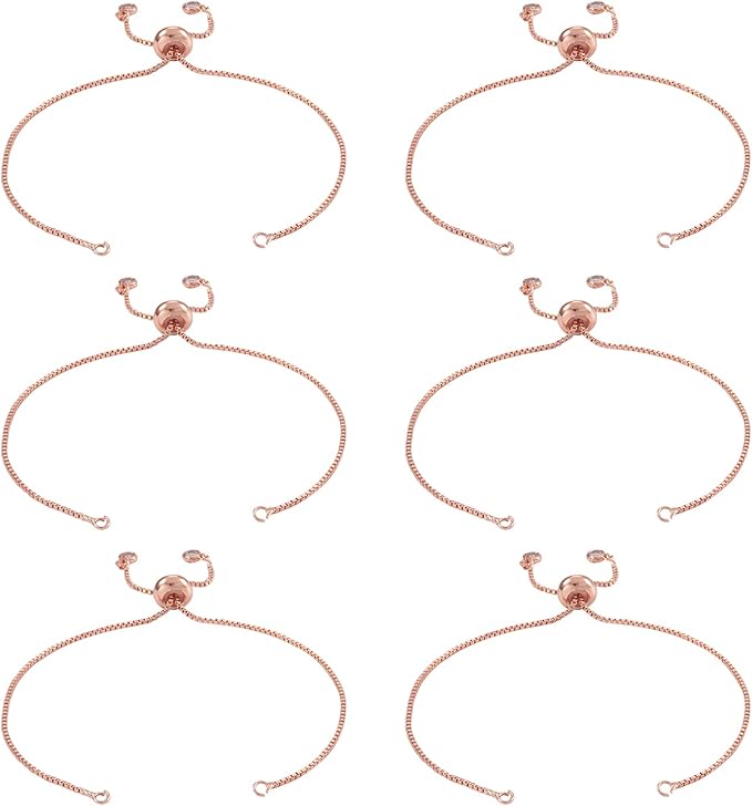 FASHEWELRY 5 Starnds Brass 9.4" Adjustable Slider Extender Box Chain Bracelet with Ball End with Cubic Zirconia Ends for Bracelet Jewelry Making (Rose Gold)
