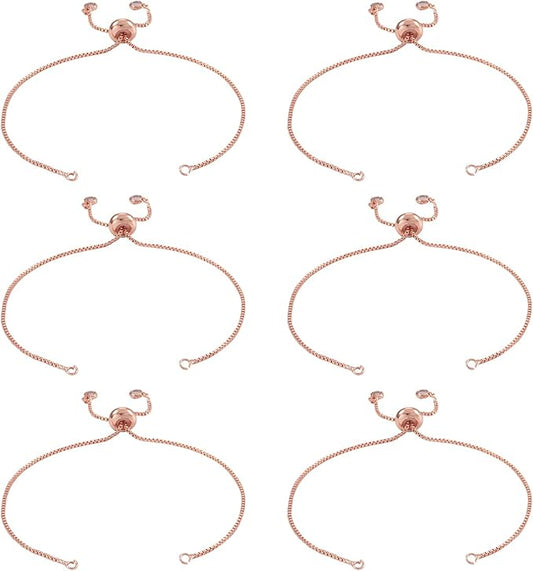FASHEWELRY 5 Starnds Brass 9.4" Adjustable Slider Extender Box Chain Bracelet with Ball End with Cubic Zirconia Ends for Bracelet Jewelry Making (Rose Gold)