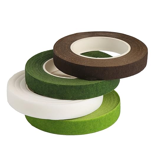 DECORA 4 Rolls 1/2" by 90' Floral Tape for Stem Wrap Dark Green Green Coffee White