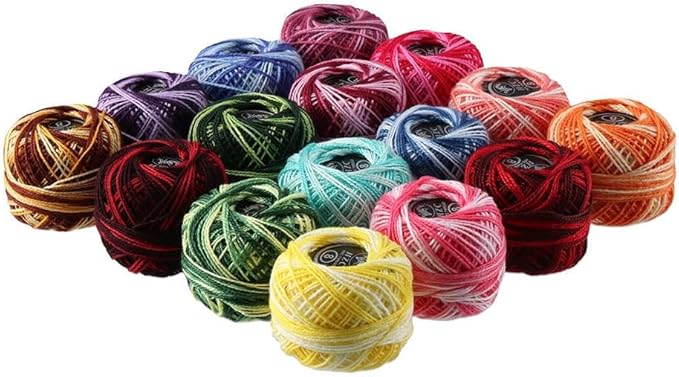 16 Rolls of Colorful Cotton Thread Ball Crochet Embroidery Rainbow Color Sewing Thread for Cross Stitch Crafts(Style 1)