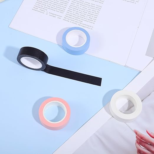 4 Roll Solid Color Washi Tape, 32 Ft X 0.59" Black White Blue and Pink Washi Tape Set Low Tack Tapes Masking Self-Adhesive Tapes for Packaging Journals Scrapbooks DIY Crafts Gifts