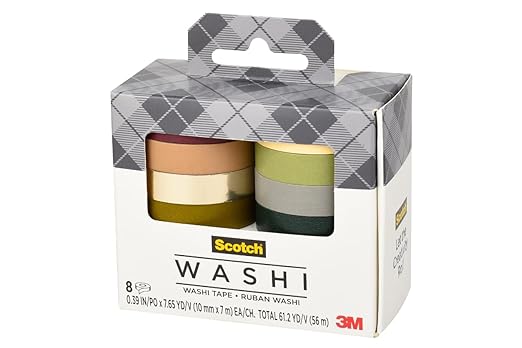 Scotch Washi Tape, Solid Earth Design, 8 Rolls, Great for Bullet Journaling, Scrapbooking and DIY Décor (C1017-8-SOL3)