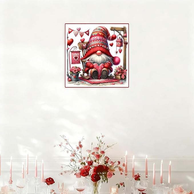 WUSARPLY Valentine's Day Diamond Painting Kits for Adults, Gnome Diamond Art Kits Full Drill Diamond Dots Paint with Diamonds Gem Arts and Crafts for Beginner Home Wall Decor