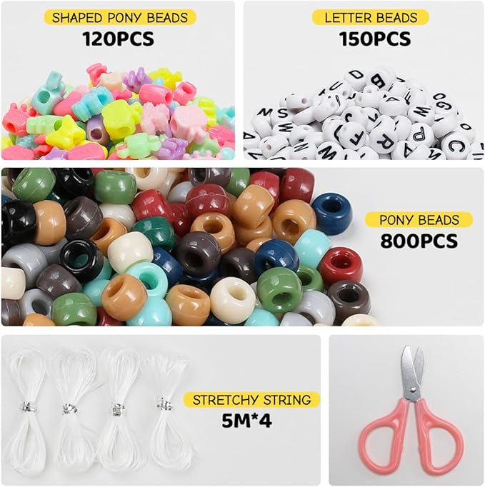 iooleem earth tone colored bulk pony beads - 1000pcs kit for friendship bracelets & jewelry making, easy storage
