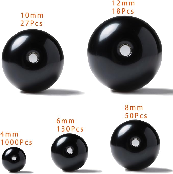 Laopottbeads 1225 Pcs Black 5 Size Pearl Beads for Jewelry Making Round Pearl DIY Kit for Bracelets, Earrings, Necklaces & Anklets