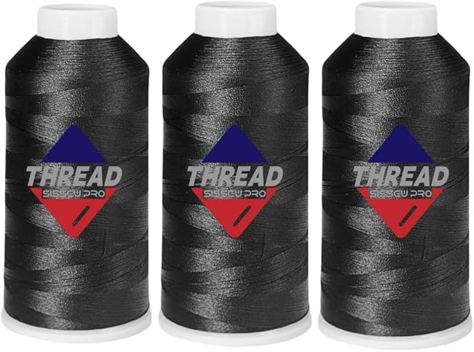 Sissewpro 40WT Machine Embroidery Thread 3 Big Spool (5,000M Each 15,000M Total) – 3 x Black Polyester Embroidery Machine Thread 120D/2 for Commercial & Home Embroidery Machines