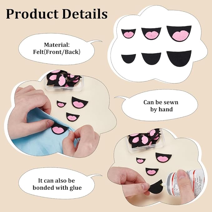 FINGERINSPIRE 30 PCS Felt Mouth for Dolls 3 Size Felts Craft Doll Mouths Pink Black Felts Mouths Safety Felt Mouth for Adults Crafts Puppet Teddy Bear Crochet Stuffies Plush Animals DIY Accessories