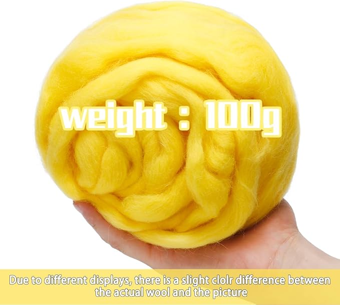 3.53oz Wool Roving, Wool Felting Supplies, Pure Wools, Chunky Yarn, Spinning Wool Roving for Needle Felting Wet Felting DIY Hand Spinning (Bright Yellow)