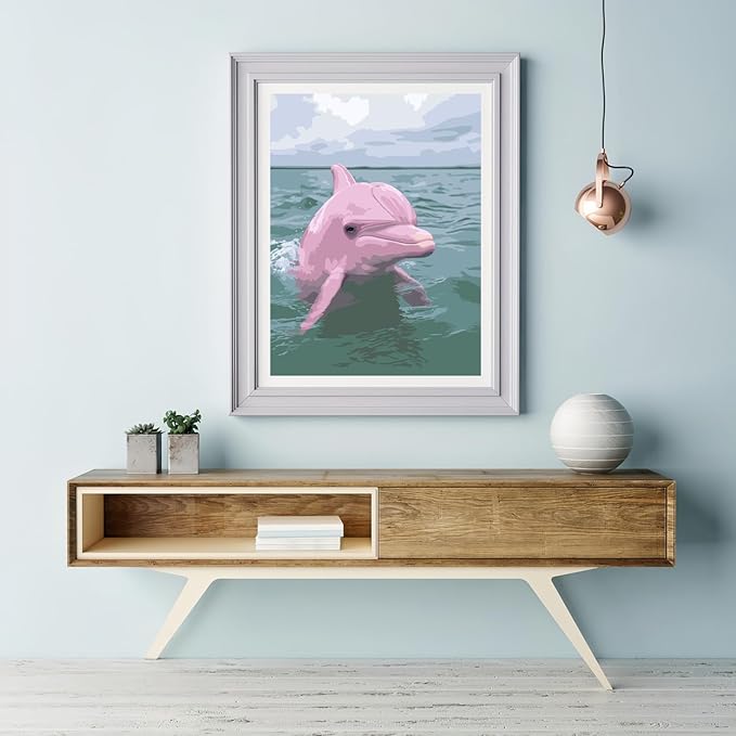 CHWGLFGG Paint by Numbers Kit for Adults Beginner, Pink Dolphin Adult Paint by Number Kits on Canvas, DIY Acrylic Oil Easy Painting by Numbers for Home Wall Decor 12X16 inch (Without Frame)