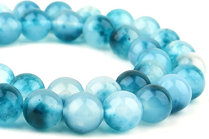 8mm Jade Stone Beads for Jewelry Making - Gemstone Round Loose Beads for Bracelets(45-48pcs, Blue Cloudy Jade)