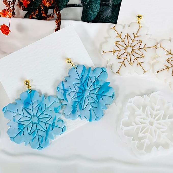 Xaekicr Snowflake Polymer Clay Cutters for Earrings, Clay Earring Cutters for Winter Crafts, 2pcs Christmas Polymer Clay Molds Clay Tools