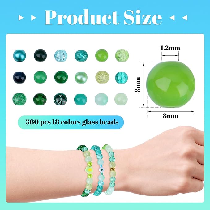 DUQGUHO St Patricks Day Beads for Jewelry Making, 8mm Green Glass Beads for Bracelet, Green Bead for Beaded Plants Necklace Crafts DIY 360PCS