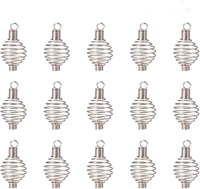 PH PandaHall 15 Pcs Stainless Steel Wrap-Around Spiral Round Bead Cages Pendant Charm 32x19mm for Jewelry Making