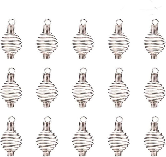 PH PandaHall 15 Pcs Stainless Steel Wrap-Around Spiral Round Bead Cages Pendant Charm 32x19mm for Jewelry Making
