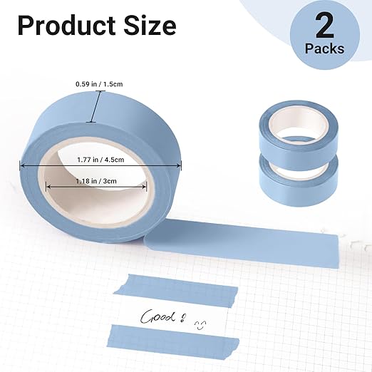 2Pack Light Blue Washi Tapes, Self-Adhesive Decorative Masking Tape, Decor Journals Scrapbooks Planners DIY Crafts Gift