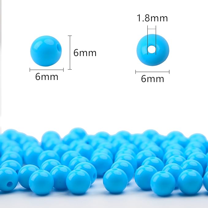 bonny boxx 500pcs 8mm smooth deep aquamarine acrylic round beads, plastic resin bubblegum balls chunky gumball beads for necklace and bracelet making, crafting supplies