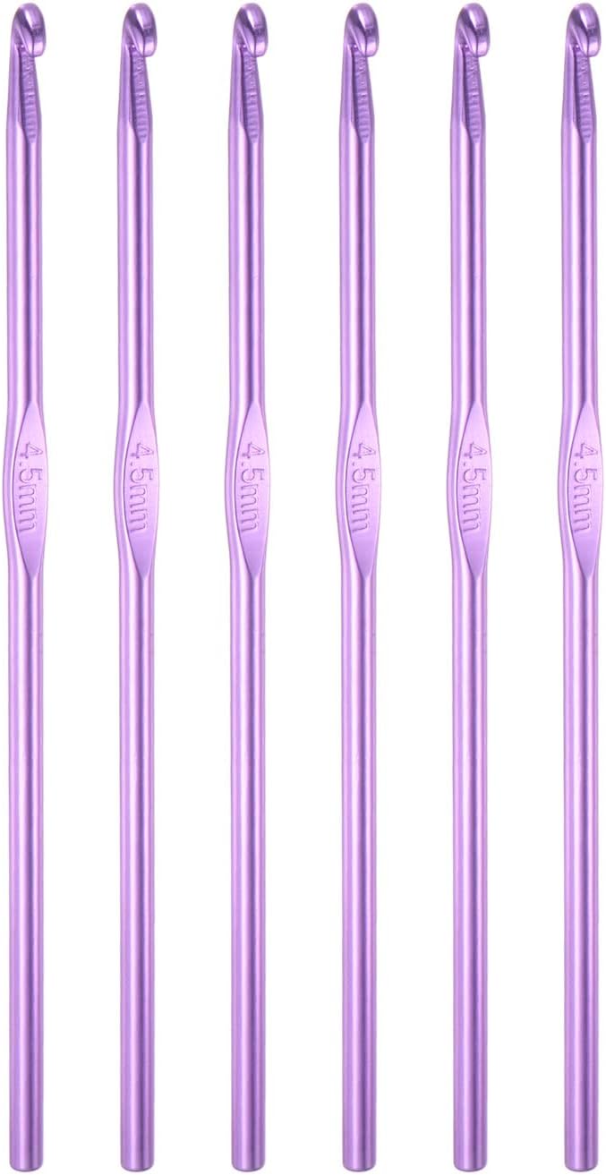 uxcell Aluminum Crochet Hook 4.5mm US Size 7 Knitting Needles for DIY Craft Yarn Purple 6Pcs