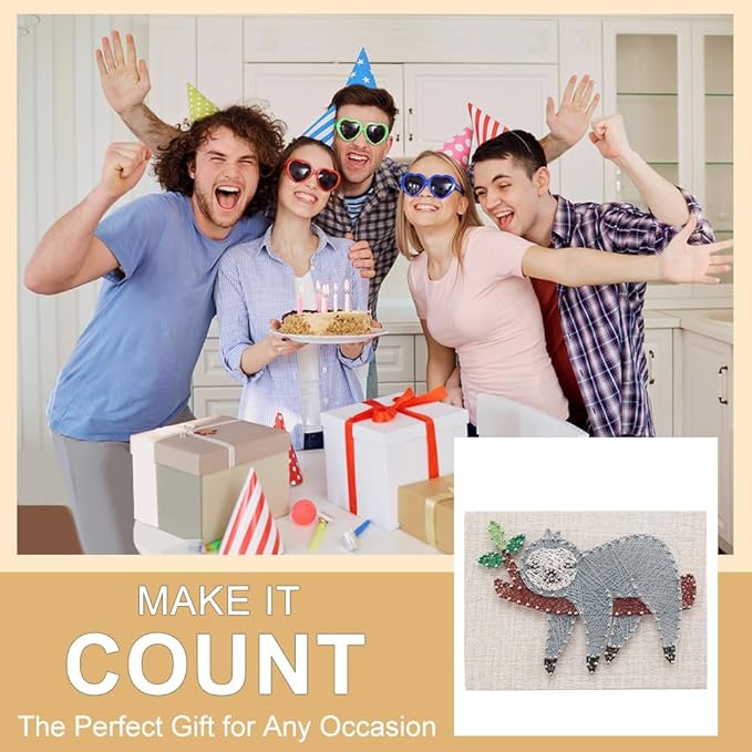 WEBEEDY DIY String Art Kit for Adults Beginners, Cute Sloth Animal Nail String Craft Kit, Include All Necessary Accessories and Frame for Christmas Mother's Day Valentine's Day Home Wall Decor Gift