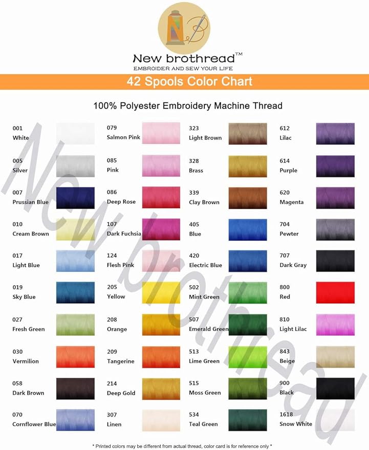 New brothread 42 Spools 1000M (1100Y) Polyester Embroidery Machine Thread Kit for Professional Embroiderer and Beginner Each Spool with Locking Base Resists Thread Tangling