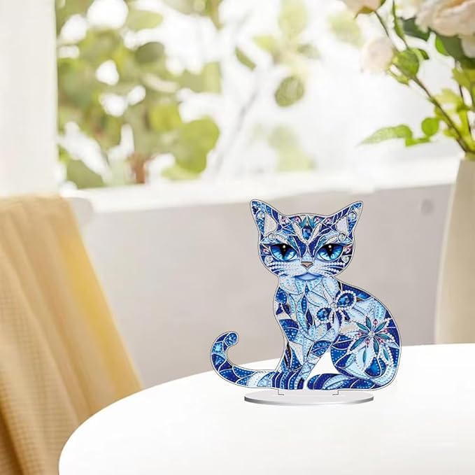 hyzsj DIY Diamond Desktop Ornament Cat,Crystal Diamond Art Painting Tabletop Ornaments Single Sided,Ornament for Adult Beginner Home Office Decor Crafts Gift