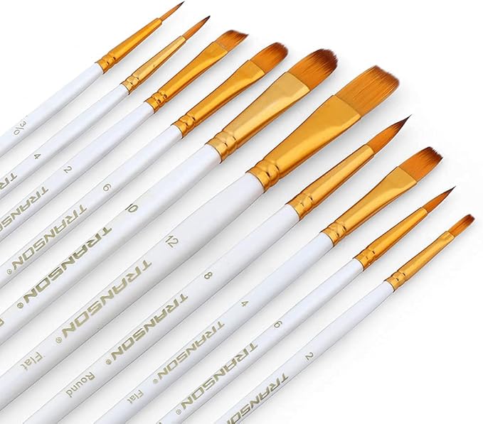 Transon 20pcs Artist Painting Brush Set for Acrylic Watercolor Gouache Hobby Craft Face Rock Painting White