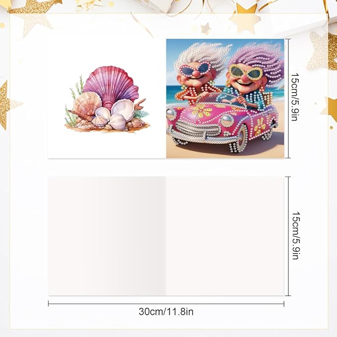 6 Pack 5D DIY Diamond Painting Grandma Greeting Card Kit, Diamond Art Christmas Birthday Holiday Greeting Card, Art Crafts Kit Creative Gift with Envelope