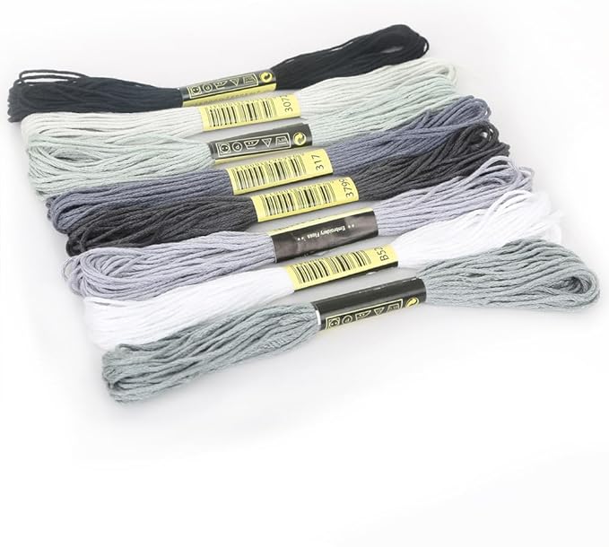 8 Skeins Embroidery Thread Friendship Bracelets String Cross Stitch Threads Cotton Floss Yarn 6 Ply 65yard 1.2mm for DIY Jewelry Making Sewing Needlework Knitting Stitching Craft Supply Gray