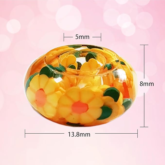 AIPRIDY Girls' Lucky Beads Lover Amber Beads, Big Hole Spacer Beads European Craft Beads for DIY Charms Bracelet Jewelry Making (Sun)
