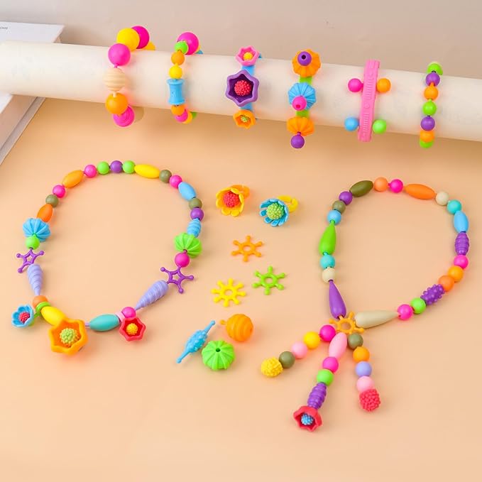 nexbox crafts jewelry making kit for girls - toddler pop beads toys sets for kids, necklace, bracelet, headmaking and ring, ideas birthday gifts age 3 4 5 6 7 8 years old