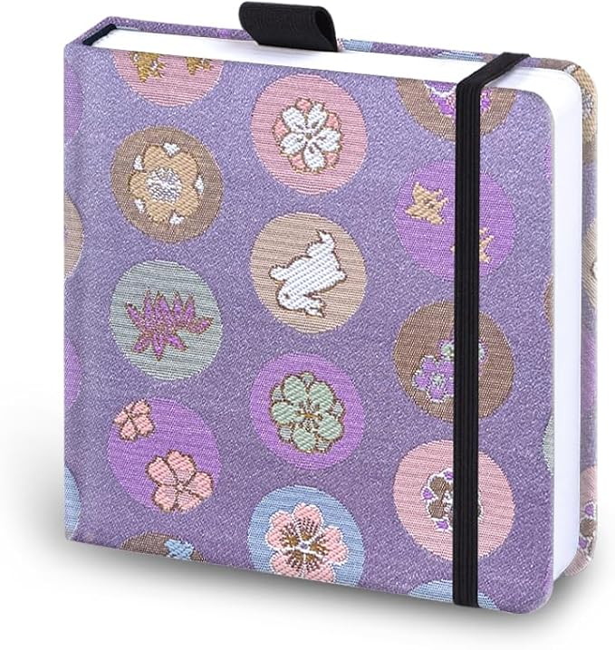 Mifuner Square 5.1x 5.1 165gsm Colored Pencil Paint Journal Hardbound 128pgs（64Sheets Front Back Cold Pressed） Travel for Colored Pencil Sketch Handmade Cloth Cover Notebook Ball Rabbit Purple