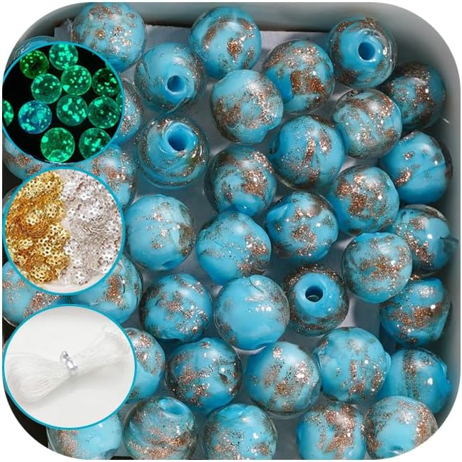 200 PCS 8mm Glow in The Dark Beads Bulk Round Luminous Glass Beads with Holes for Jewelry Making Bracelets Earrings Necklace Glow Loose Spacer Ball Bead DIY Craft Kit (Blue)