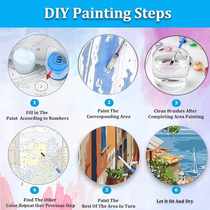 Artunion Europe City Street Paint by Numbers Kit for Adults,Seaside Town Paint by Number Kits, DIY Oil Painting Paint by Number Kits on Canvas Arts Craft for Home Wall Decor 16x20 Inch