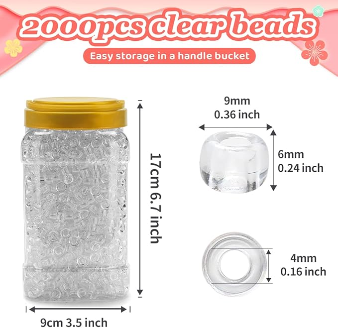iooleem pony beads(2000pcs clear transparent pony beads), beads for bracelets making, beads for crafts, beading supplies, friendship bracelets making.