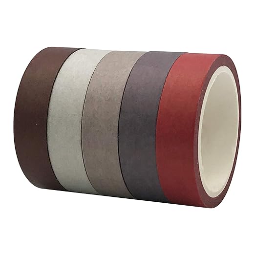 Solid Color Washi Tapes Set, EnYan 5 Rolls Basic Collection Decoration 10mm Wide Japanese Masking Decorative Tapes for Bullet Journal Planners DIY Crafts Arts Scrapbooking Adhesive