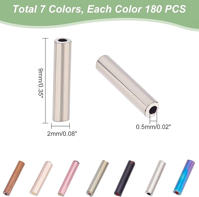 PH PandaHall 1260pcs 7 Colors Glass Bugle Beads, 9x2mm Metallic Long Seed Beads Tube Beads Craft Beads Loose Spacer Bead for Earrings Bracelets Necklaces Waist Chain Jewelry Making, Hole 0.5mm