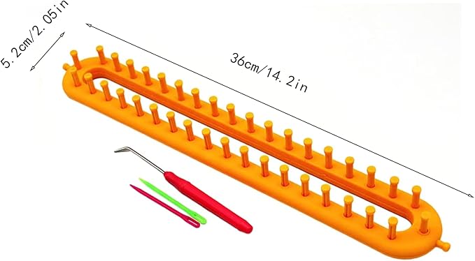 Rectangle Knitting Looms，Plastic Weaving Looms Set，Weaving Loom，Scarf Hats Making Tools，DIY Crocheting Handmade Craft Kit with a Crochet Hook and Needle for Knitting Lovers，36 cm (Yellow)