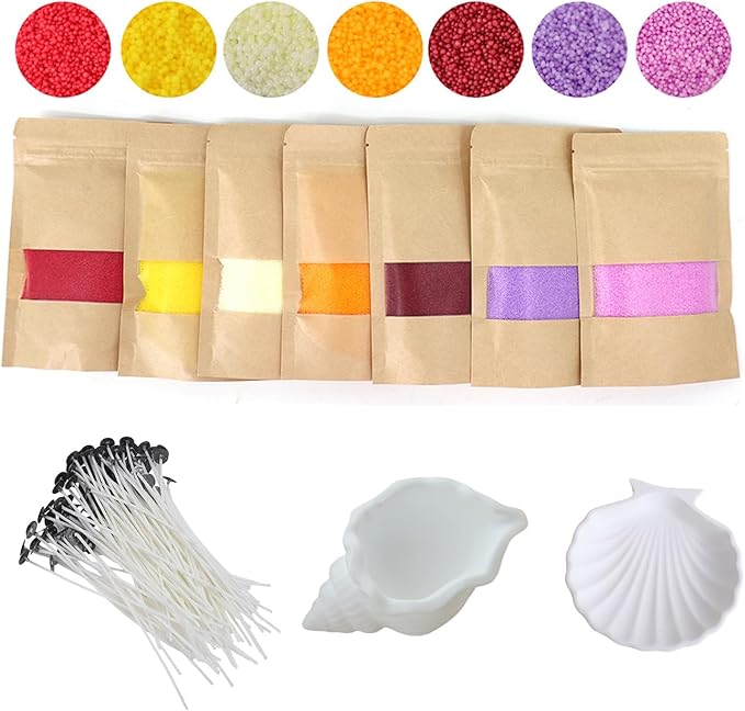 7-Color Pearled Candle Sand Set 12.35oz Colorful Sand Candle Wax with 50pcs Wicks & Candle Trays Refillable Unscented Candle Making Sand Wax for Home Décor, Handcraft and Gifting (7-Color Set A)