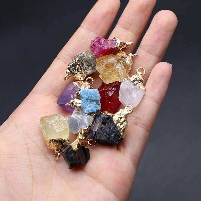 LHJ 12 Pcs Natural Stone Pendants Random Irregular Shape Raw Healing Crystal Agate Charms for Jewelry Making Necklace Gift
