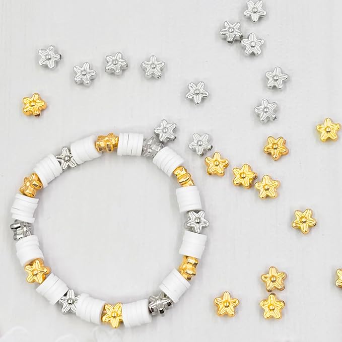6mm Flat Round Spacer Beads, 1560pcs (360flower), Gold, Silver, Black, Flower-shaped, Plastic (Copper Coated), Round, Loose Beads