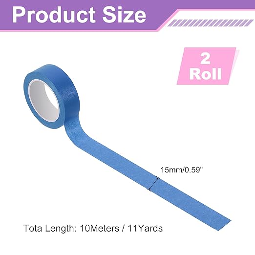 uxcell 2 Rolls Colored Washi Tape, 11 Yards x 0.6" Colored Masking Tape Painters Tape, Decorative Masking Tape for Arts & Crafts Labeling DIY Scrapbooking Gift Wrapping, Blue