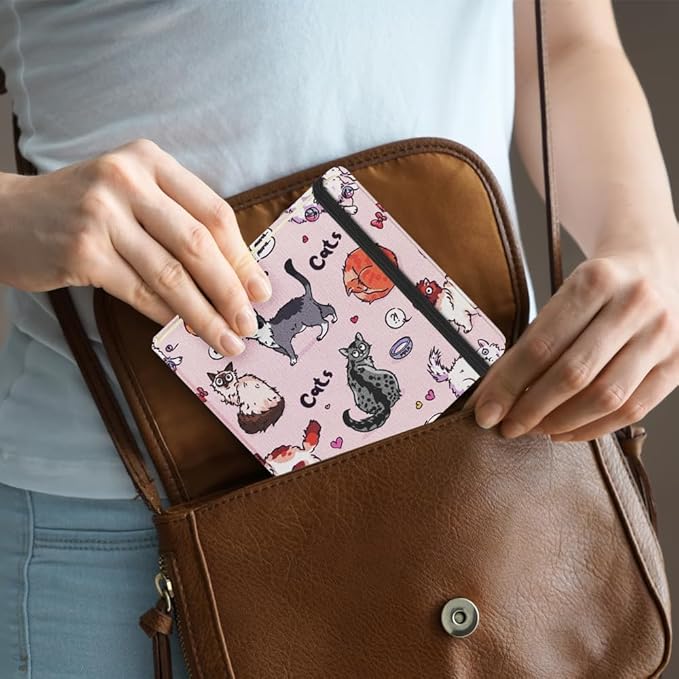Square 4.8x4.8 inches 80gsm 96sheets/192 Pages Notebooks Blank Sketchbooks Travel Journal Pocket Hardcover Paint Writing Diary Memo Planner Cloth Cover. Pink Cat