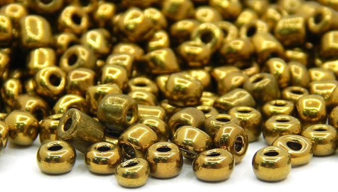 Perlin Glass Seed Beads 4mm 6/0 Round Mini Small Pony Spacer Beads 1100pcs for Jewelry Making Earrings Bracelets Pendants Waist DIY Handmade Metallic Color Kit (Gold Antique)