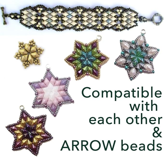 160+ pcs DIAMONDUO glass two-hole beads rhombus gemduo, approx. 0.2 x 0.3 inches (5x8mm), 0.88oz = 25 g, Color Mix