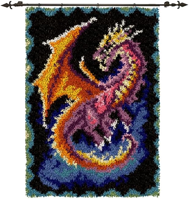 YP Latch Hook Rug Kits for Adults Latch Hook Kit Dragon Pattern Printed Canvas DIY Rug Crochet Yarn Tapestry Kits Home Decor 20.5"X15"