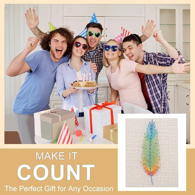 WEBEEDYDIY String Art Kit for Adults Beginners, DIY Feather Nail String Craft Kit, Include All Necessary Accessories and Frame, Creative Craft Kits Home Wall Decorations Unique Gift