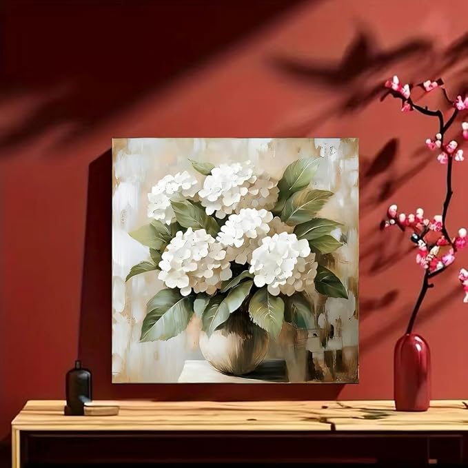 GEMFAMILY 5D Diamond Art Kits for Adults,Hydrangea Diamond Painting Kits for Beginner,DIY Round Full Drill Diamond Dots with Gem Art Kits Home Wall Decor 13.8 x 13.8 inch