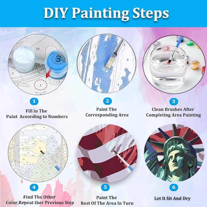 Artunion American Statue Liberty Paint by Numbers Kit for Adults,Famous American Symbols Paint by Number Kits, DIY Oil Painting Paint by Number Kits on Canvas Arts Craft for Home Wall Decor 16x22 Inch